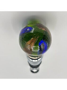 Art Glass Wine Bottle Stopper Topper Green Ball Glossy Bubbles Gold Blue Striped